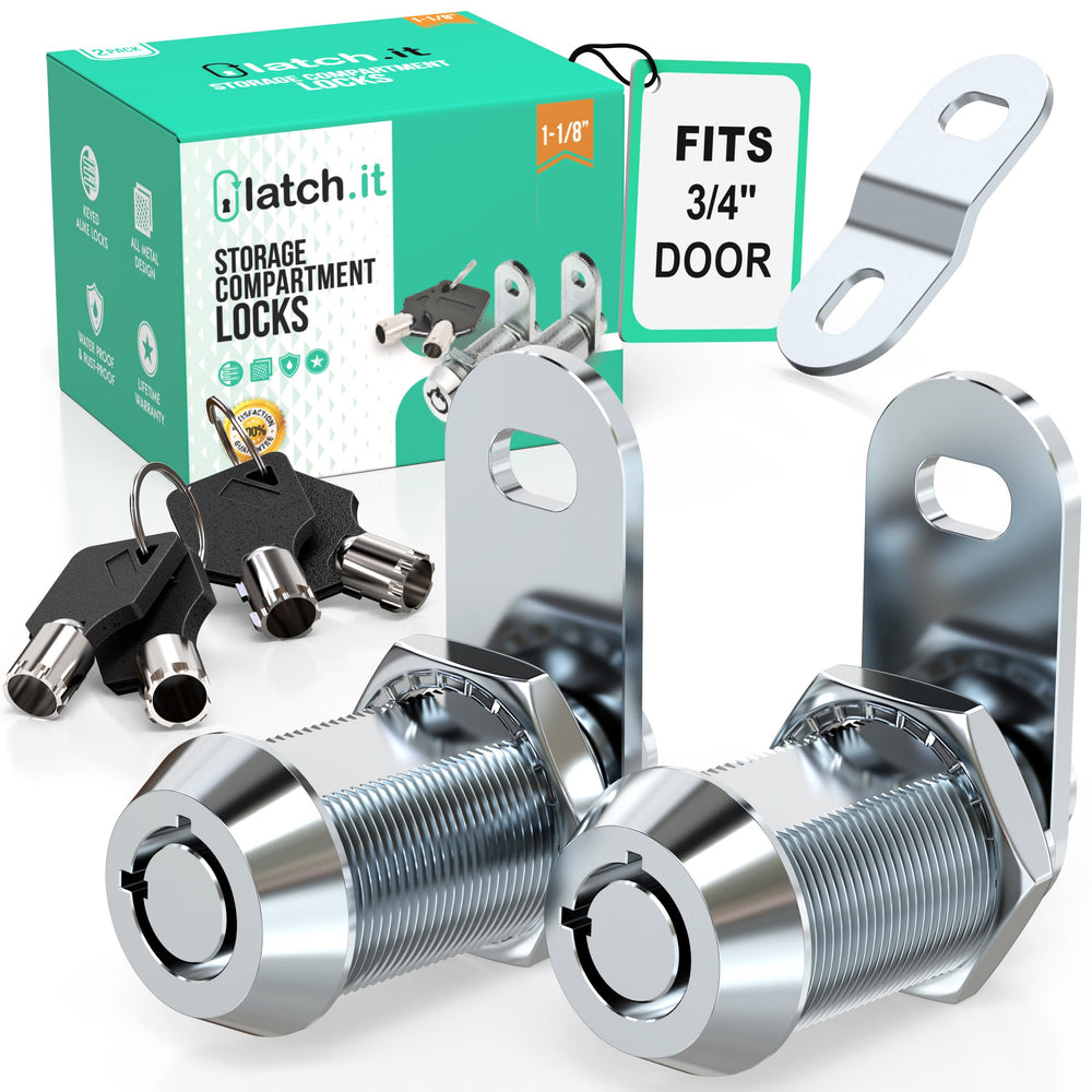 LATCH.IT front view of two cam locks showing solid metal finish for long-lasting security