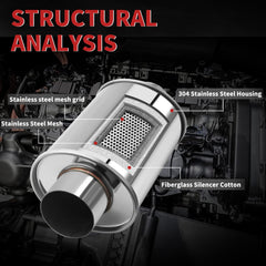 LCGP resonator inlet and outlet closeup showing 3-inch fit and reliable flow