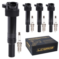 LCWRGS front packaging showing four coils and four spark plugs, quick fit benefit