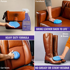 Leather CPR being applied to a leather sofa to remove grime and refresh appearance quickly