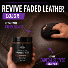 Leather Hero dark brown balm texture close-up highlighting smooth pigment