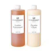 Leatherique front packaging shows both 32 oz bottles and professional kit benefit