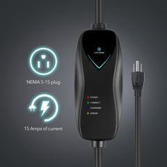Lectron NEMA 5-15 plug close-up highlighting safe household outlet connection