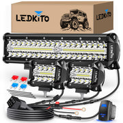 LEDKITO 12-inch light bar front view showing crisp beam pattern benefit