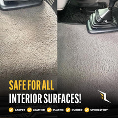 Legendary Car Care leather seat before and after demonstrating stain removal effectiveness