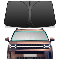LEIMINMAOYI front view of sun shade showing full windshield coverage and easy protection
