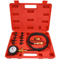 LEIMO KPARTS open red case showing full oil pressure tester kit for organized storage