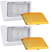 Leisure LED front view of porch light shows compact white base and benefits reliable exterior lighting