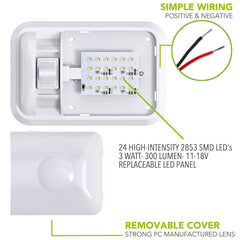 Leisure LED backside wiring view illustrating two-wire non-polarity connection ease
