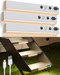 LENOMA front view showing three lights on RV steps for safer entry
