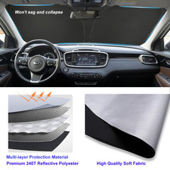 Lezcoan shade installed in a Kia Sorento windshield demonstrating instant sun-blocking benefit
