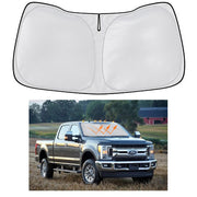Lezcoan front view showing custom-fit on Ford Super Duty windshield and sun protection