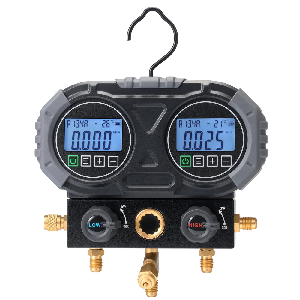 Lichamp front view of digital manifold showing compact layout and portability benefit