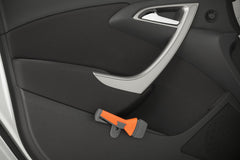 Lifehammer mounted on car door using quick click system for immediate reach