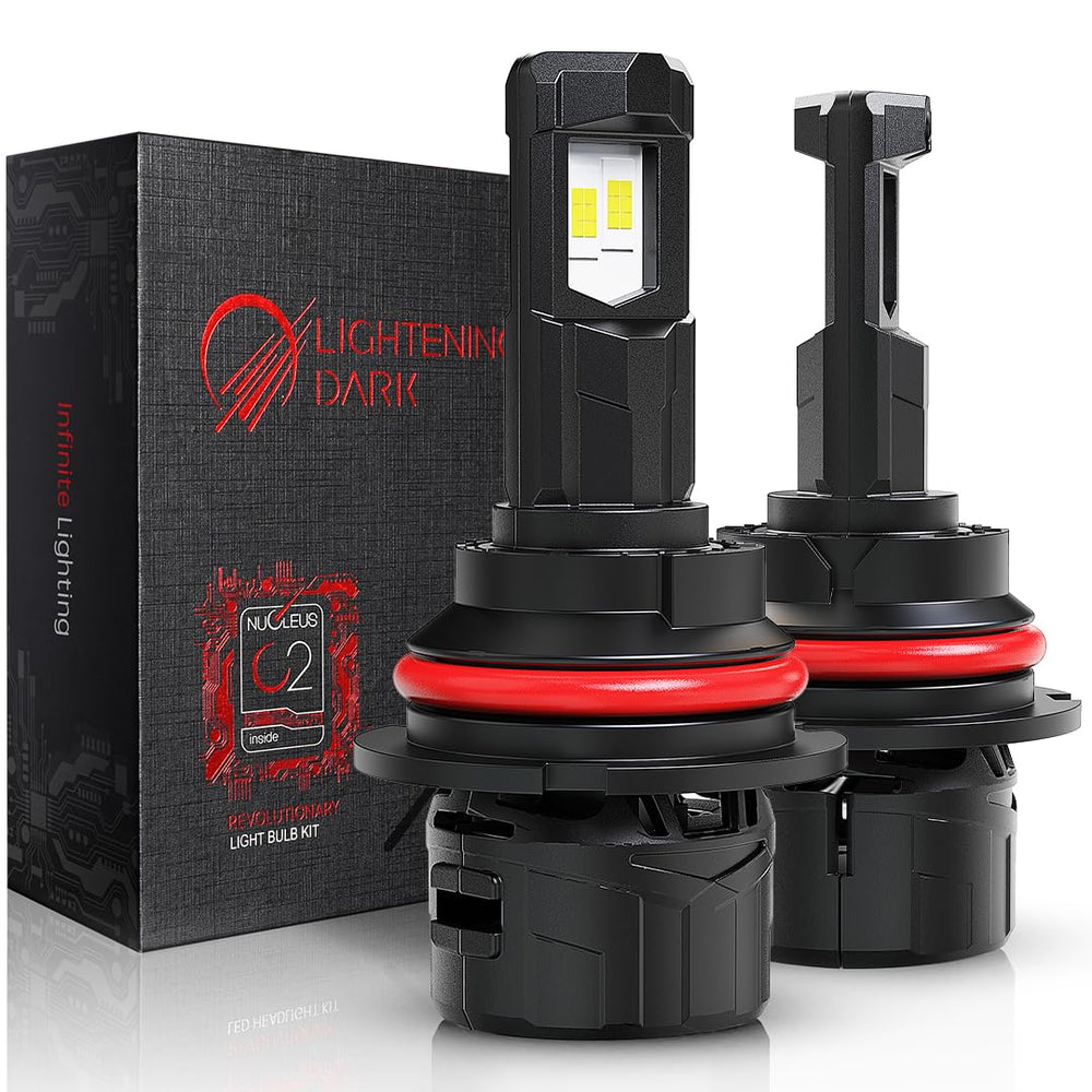 LIGHTENING DARK 9007/HB5 front view showing bulb design and immediate brightness