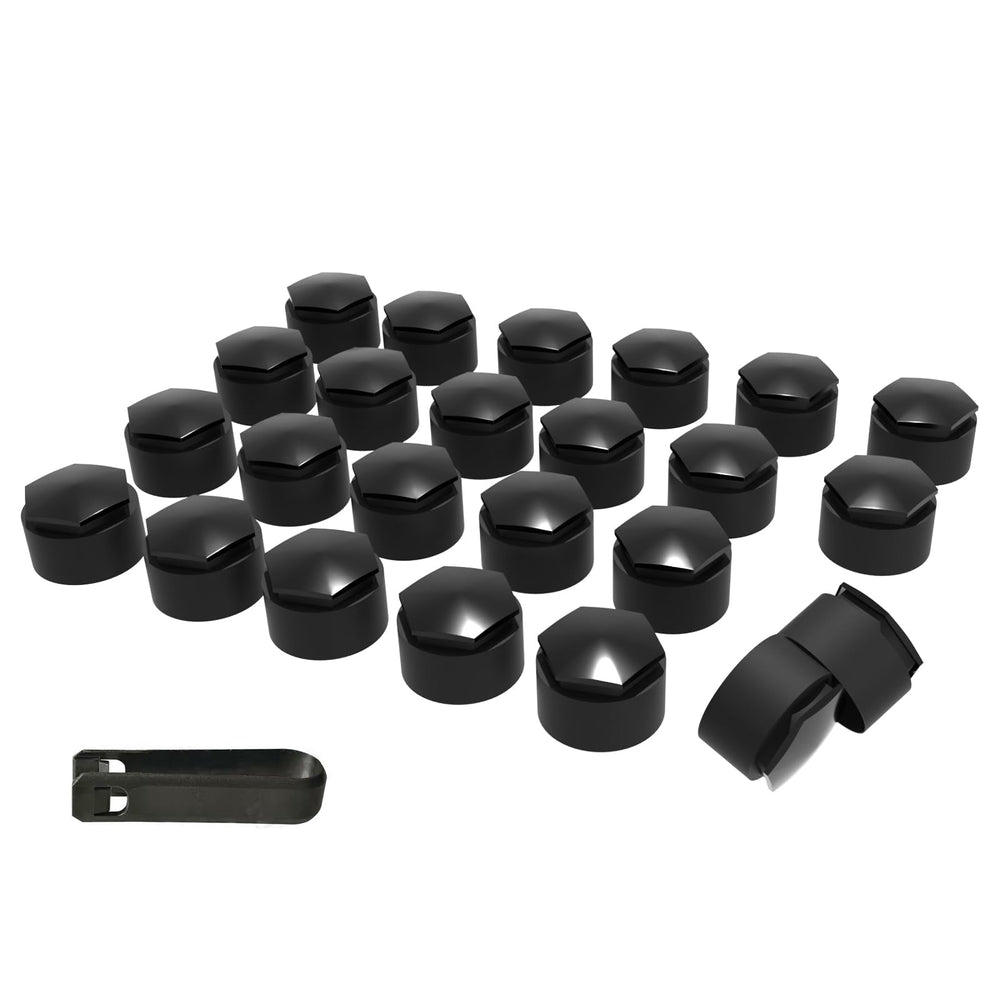 LILJUECE front view of 24-piece black lug nut cover kit, neat finish