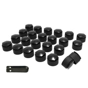 LILJUECE front view of 24-piece black lug nut cover kit, neat finish