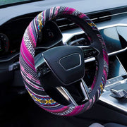 Limsas front view of steering wheel cover showing boho design and improved grip