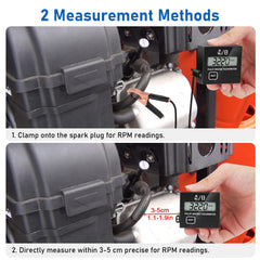 Linkstyle tachometer in use on a chainsaw delivering real-time RPM feedback