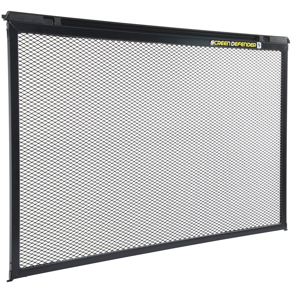 Lippert Screen Defender front view showing black aluminum guard protecting screen and preventing pet damage