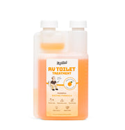 Liquified RV Toilet Treatment front label showing product and scent benefit