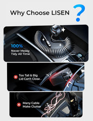LISEN coiled cable close-up showing 36-inch retractable design benefit