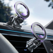 LISEN front view of purple MagSafe car mount showing compact profile and secure hold