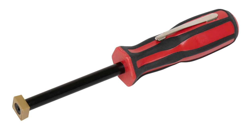 Lisle pocket carbide scraper front view showing compact 5-inch tool with clip and handle for fast access
