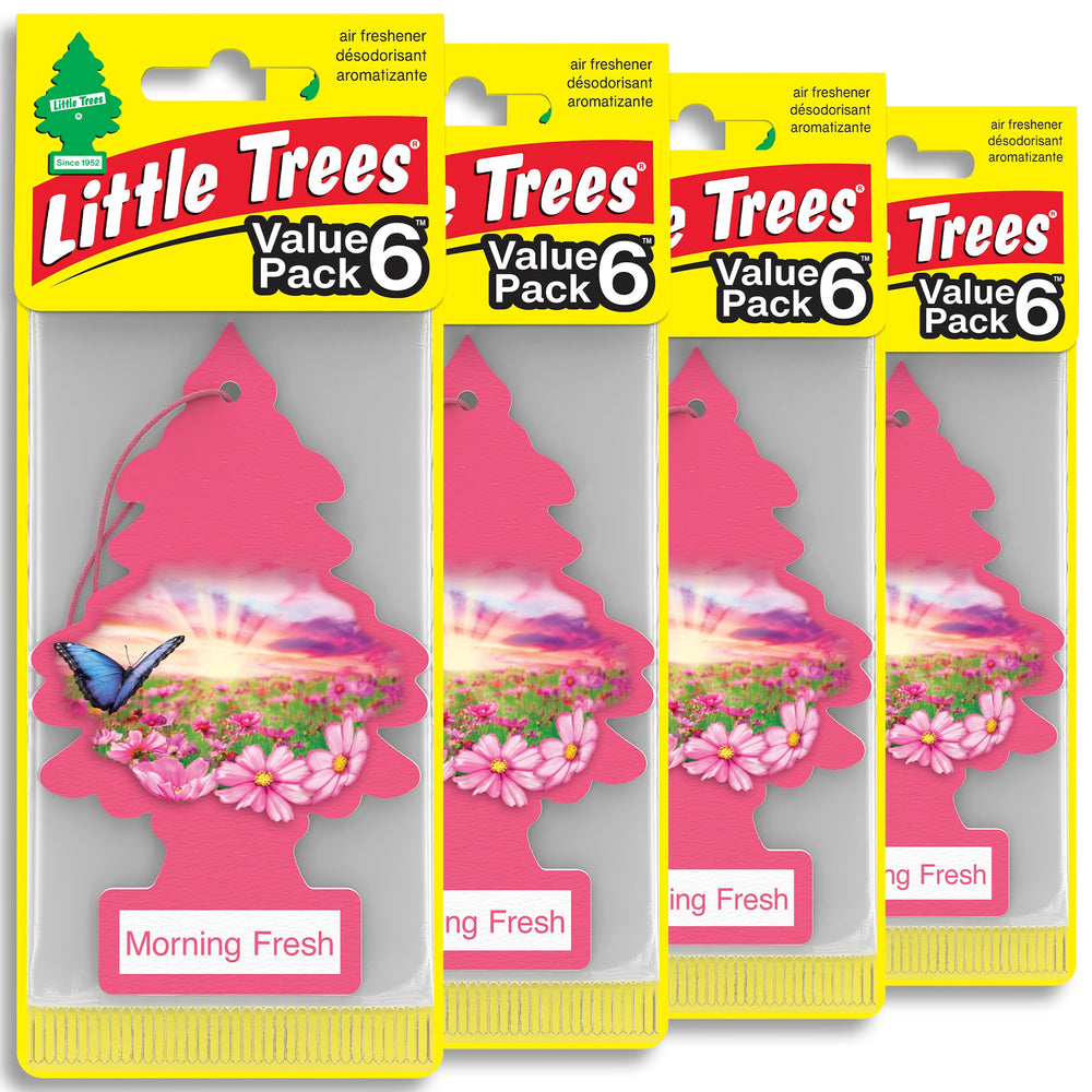 LITTLE TREES front pack showing 24 Morning Fresh trees and easy storage benefit