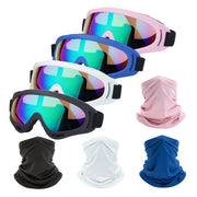LJDJ front view of four goggles showing color options and fit benefits
