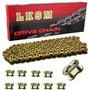 LKSM gold chain front packaging showing product and connectors, durable finish benefit