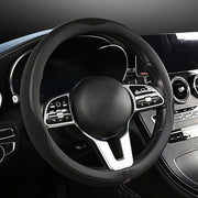 LKWLIKEI front view of black steering wheel cover showing neat fit and style benefit