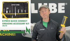 LockNLube extension in use on tractor demonstrating improved reach and speed