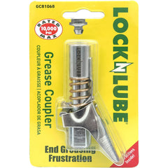 LockNLube front view of coupler showing secure fit and durable finish