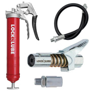 LockNLube front view of grease gun showing pistol grip and body for precise handling