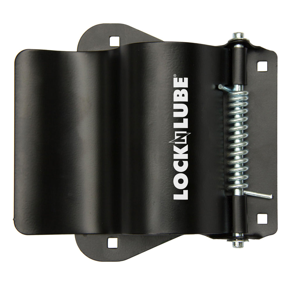 LockNLube front view of mounted bracket showing secure storage benefit