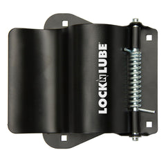 LockNLube front view of mounted bracket showing secure storage benefit