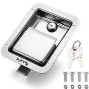 Loclink paddle latch front view showing polished stainless finish and secure closure