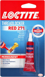 Loctite tube front view showing product and benefit of permanent thread locking