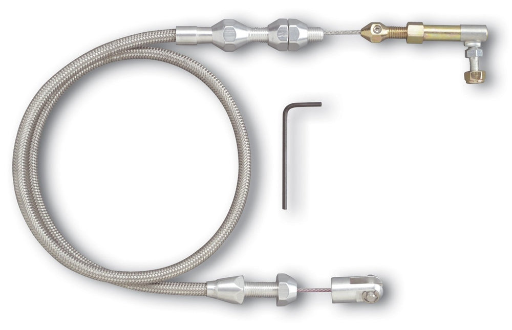 Lokar TC-1000HT throttle cable front view showing robust fittings and clean packaging benefit