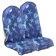 LoyaGour front seat cover full view showing conch shells print and full protection