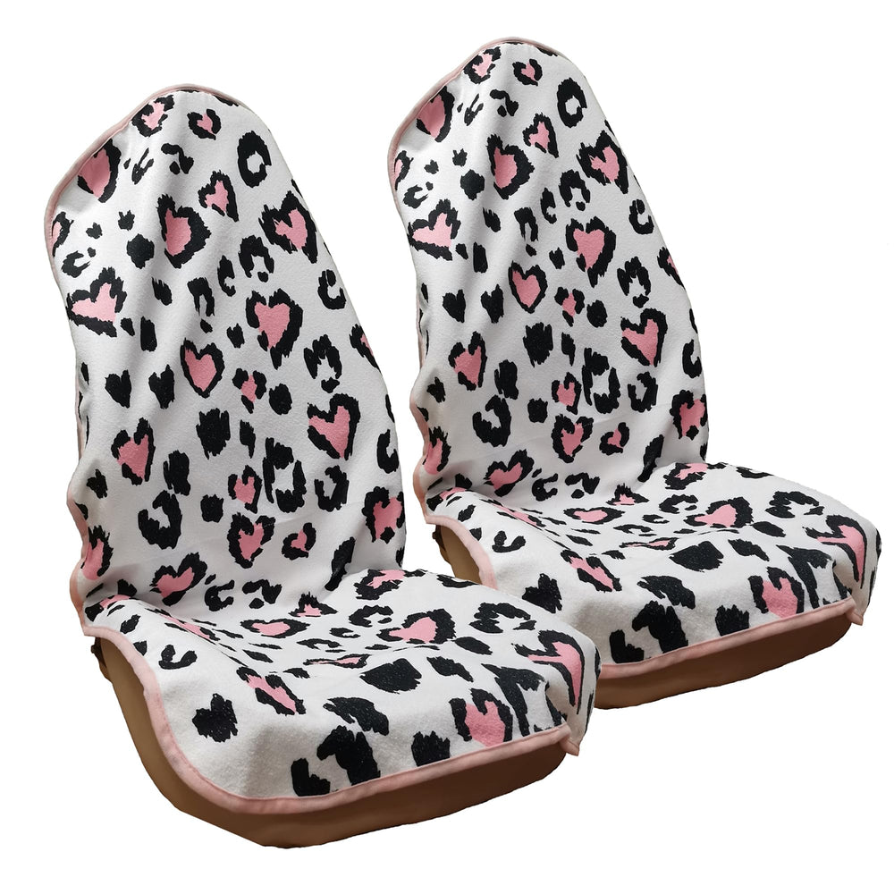 LoyaGour front seat cover packaging showing leopard print and benefit protection