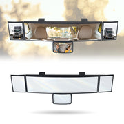 LoyaGour front view of 15-inch white panoramic mirror showing expanded rear view benefit