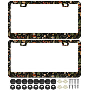 LRZJYDMB front view of license plate frame showing woodland artwork and legal visibility