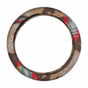 LSAUTO front view of boho brown steering wheel cover showing pattern and fit benefit
