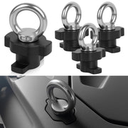 LUBELE front view of four tie down anchors showing compact kit and quick-attach benefit