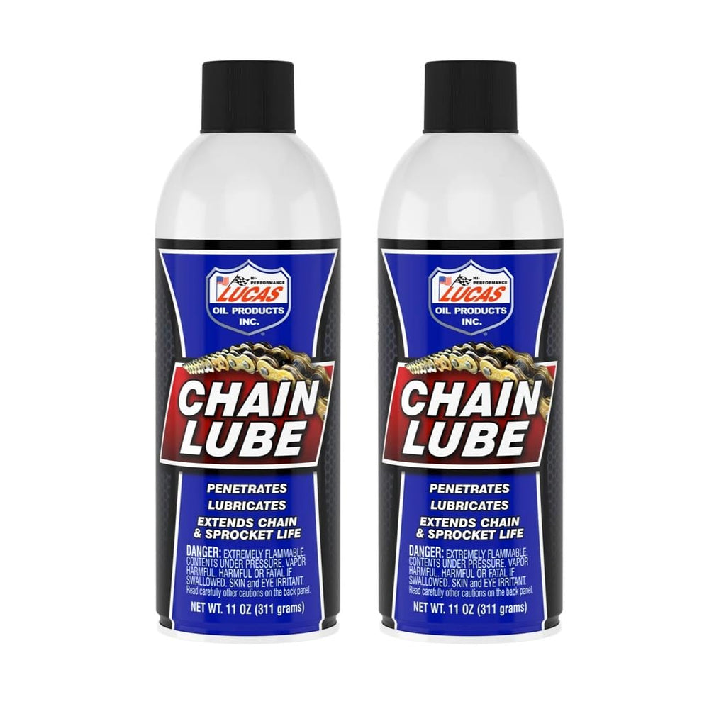 Lucas Chain Lube aerosol can front view showing label and size for easy identification and quick grab