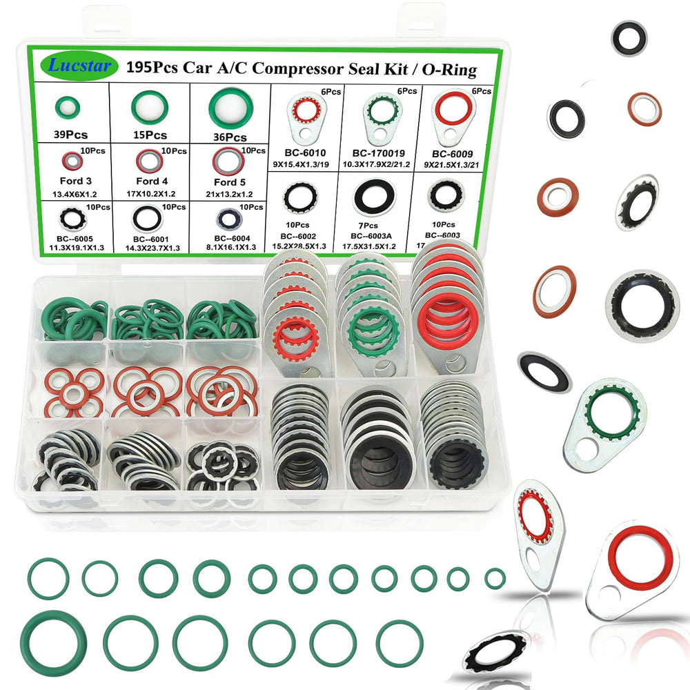 Lucstar front packaging of AC seal kit showing contents benefit convenience