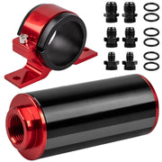 Luney inline fuel filter front view showing aluminum body and ports for reliable fit