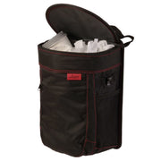 Lusso Gear front view showing black bin with red stitching, keeps car tidy